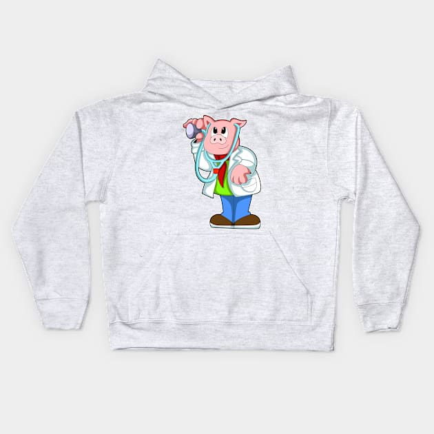 Pig as Doctor with Stethoscope Kids Hoodie by Markus Schnabel